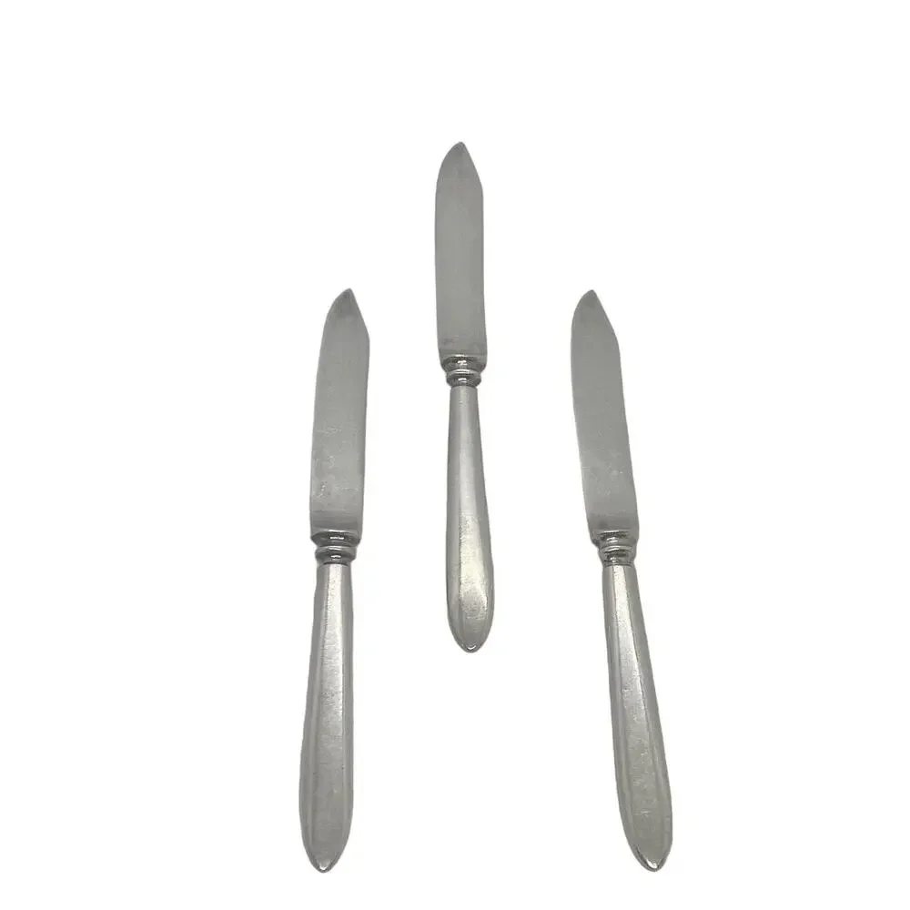 Mid 20th Century Glossy Silver Plate 6 1/4” Fruit Knives Set Of Three Unbranded